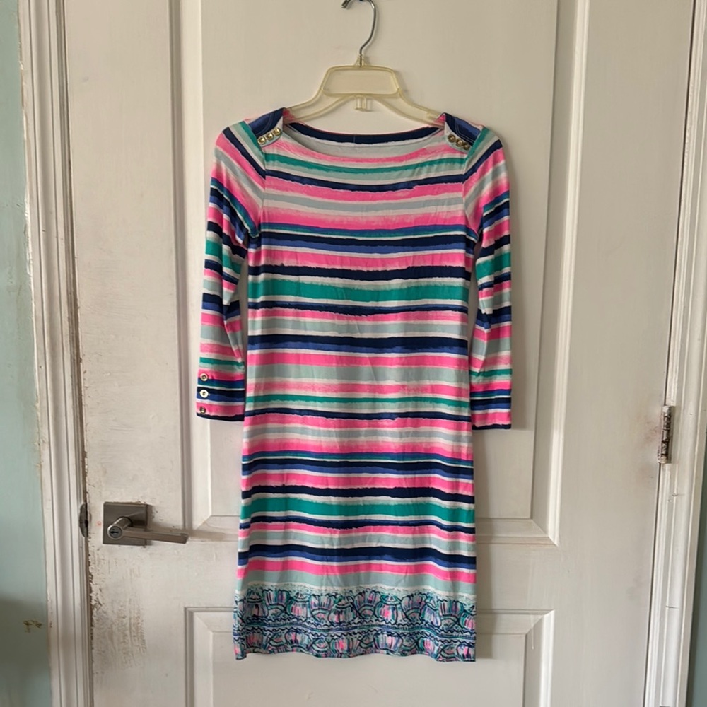 Colorful Striped Dress with Button Accents